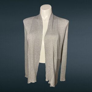 Verve ami Women's Open Front Gray Silver Metallic Shimmer Cardigan Sweater S‎